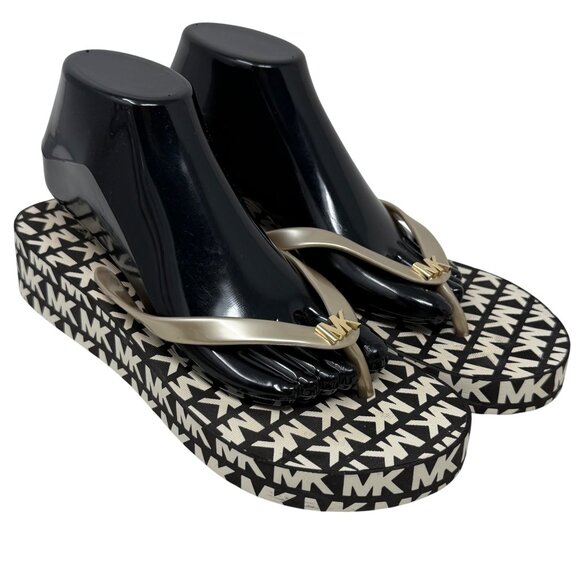 Michael Kors Bedford Glam Womens Flip-Flops Sandals Brown Logo Wedge Jelly 10 - Picture 8 of 13